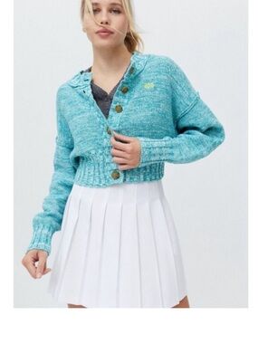 BDG Teal Cropped Button-Up Cardigan